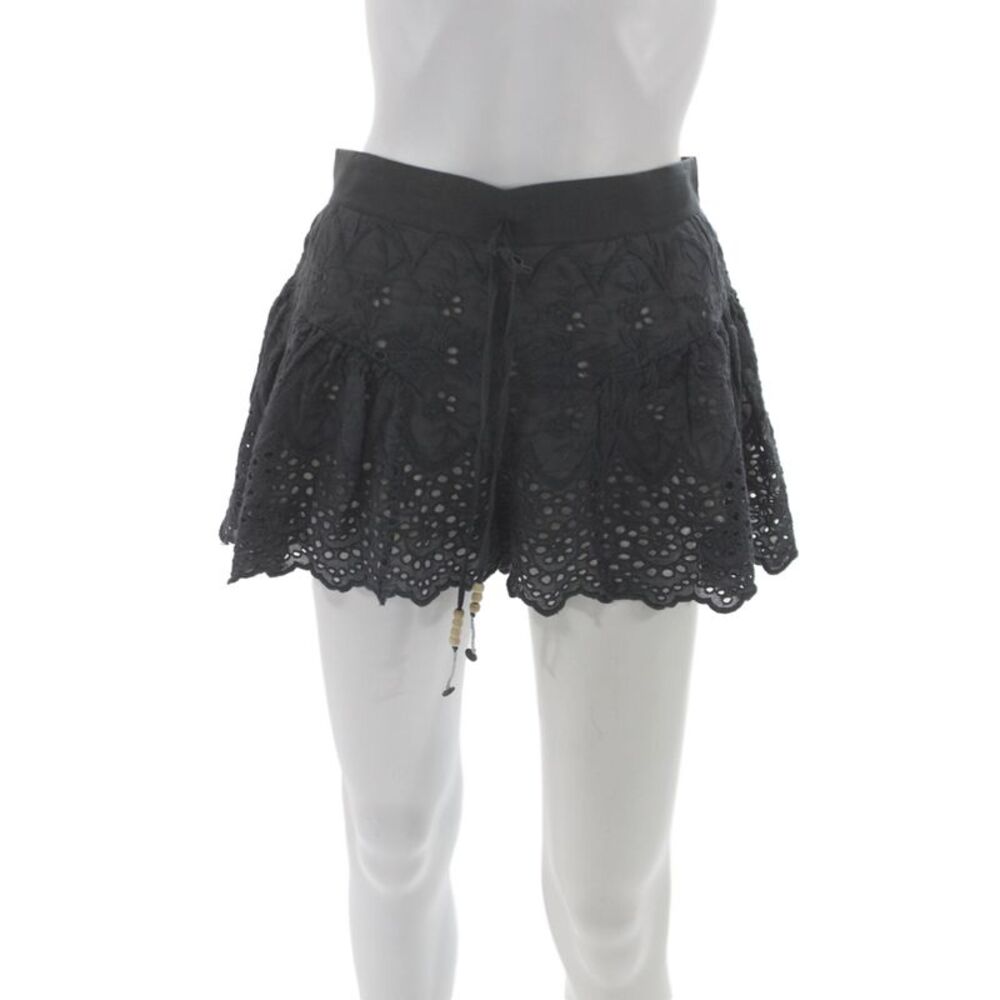 Flannel Women Paperbag Black Shorts Drawstring Cotton Boho Size 1